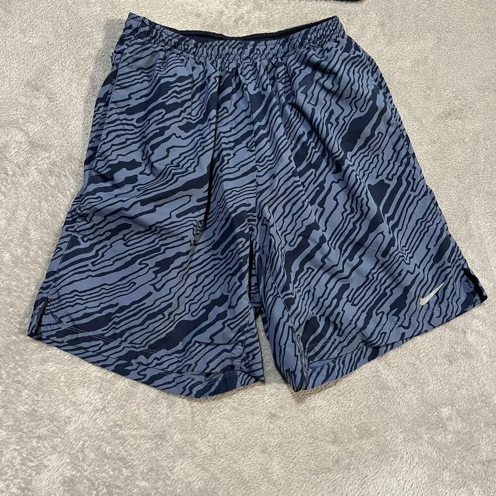 Nike Dri-Fit Challenger Running Shorts Mens Medium Blue Camo Pattern Lined